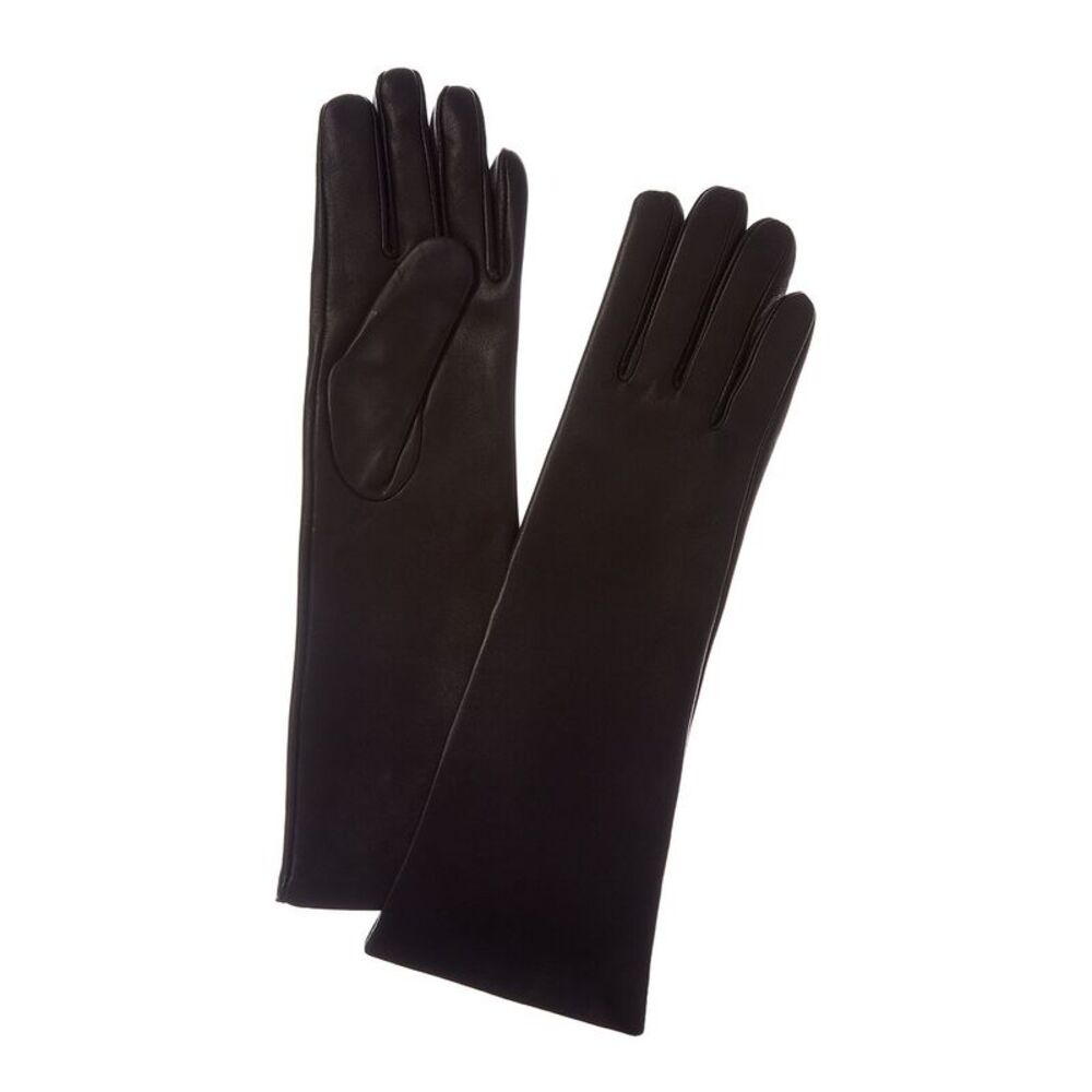 Sofiacashmere Mid-Length Cashmere-Lined Nappa Leather Gloves, Black
